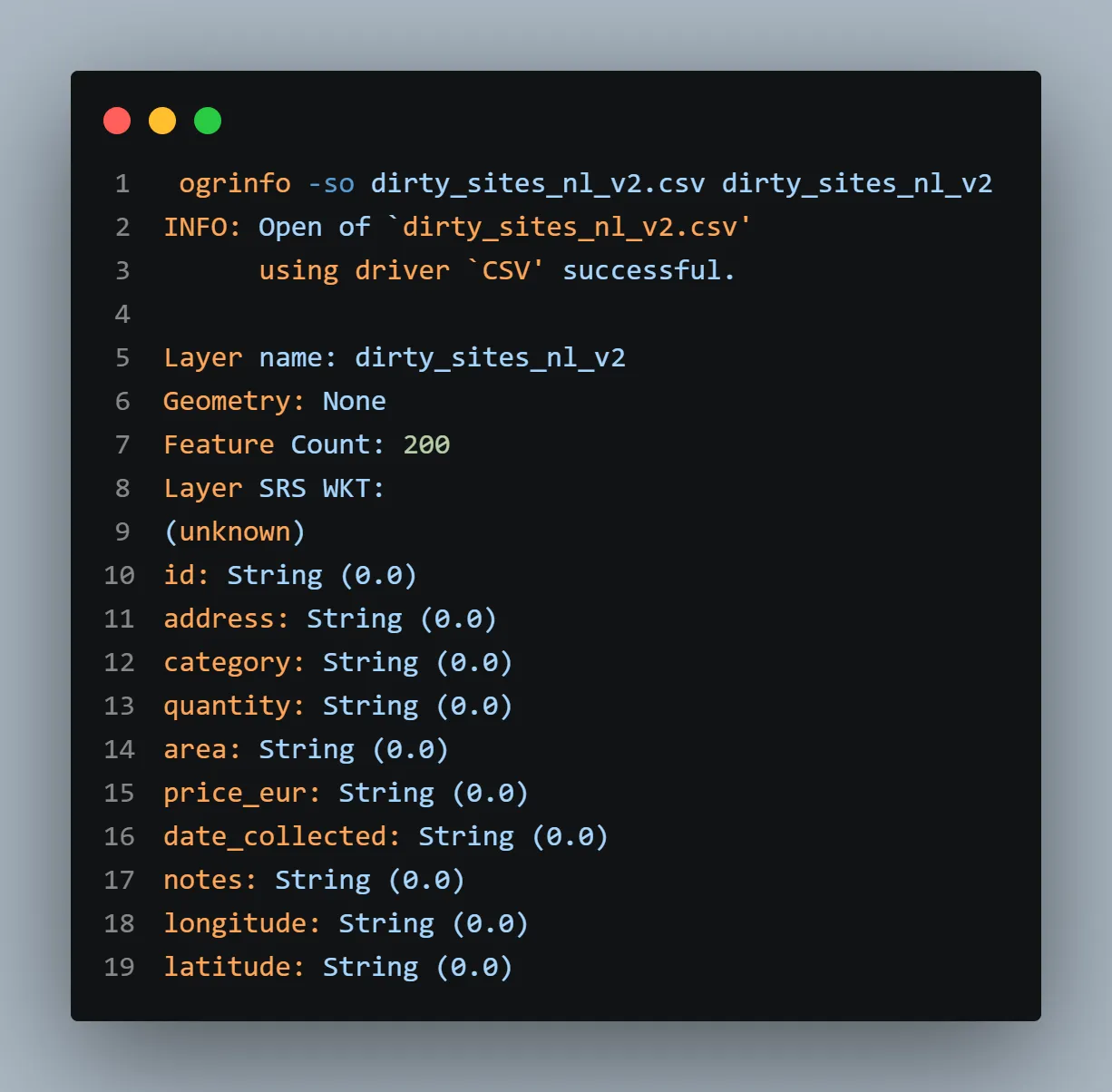 Terminal screenshot: Baseline layer inspection